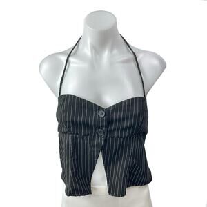 Princess Polly Women's Black Striped Halter Split Sweetheart Blouse Crop Top 10